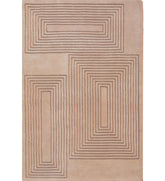 Beige geometric rectangular rug with linework design.